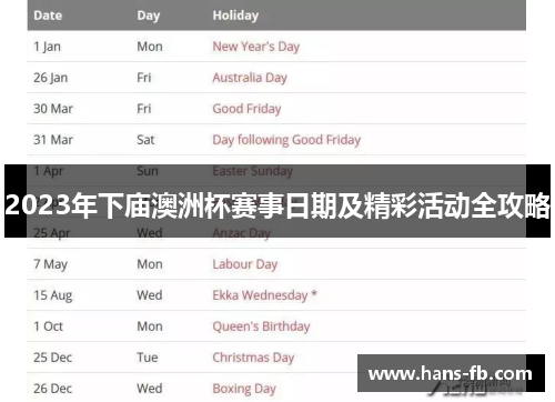 2023年下庙澳洲杯赛事日期及精彩活动全攻略