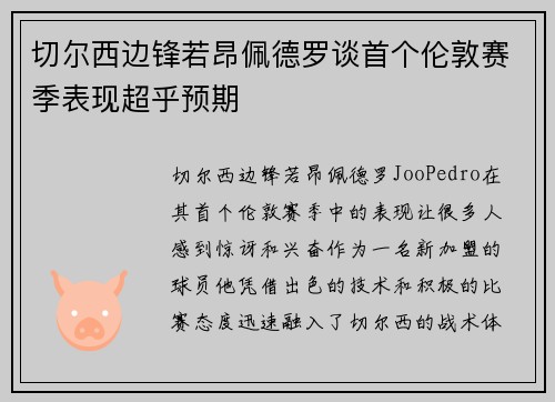 切尔西边锋若昂佩德罗谈首个伦敦赛季表现超乎预期
